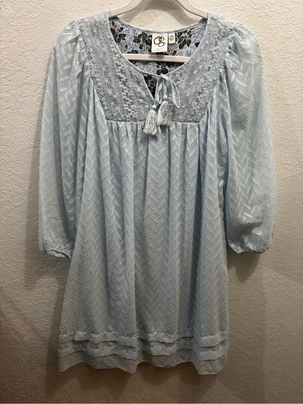 Anthro One Sept. Carraroe Peasant Dress XS Blue Boho Romantic Whimsical Fairy